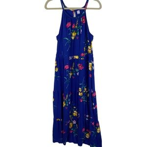Old Navy Long Maxi Dress Size Large Blue Floral Print Sleeveless